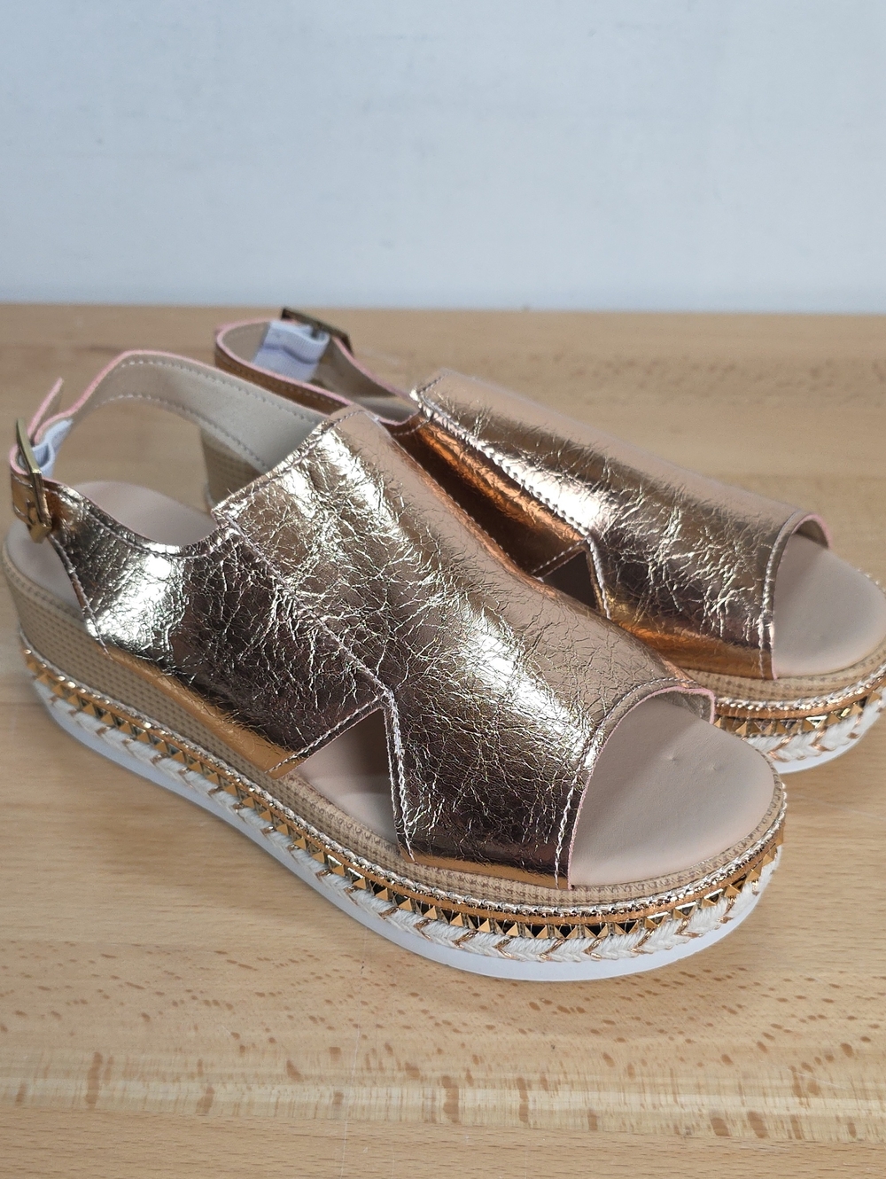 Metallic Rose Gold Women’s Slingback Platform Sandals 37 Size